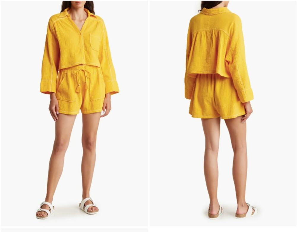 NWT AVEC LES FILLES Cotton Gauze Top & Shorts In Soft Tangerine L
